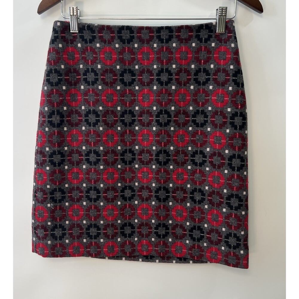 Talbots Wool Blend Skirt Sz 2P Geometric Red Black Classic Retro MOD Timeless